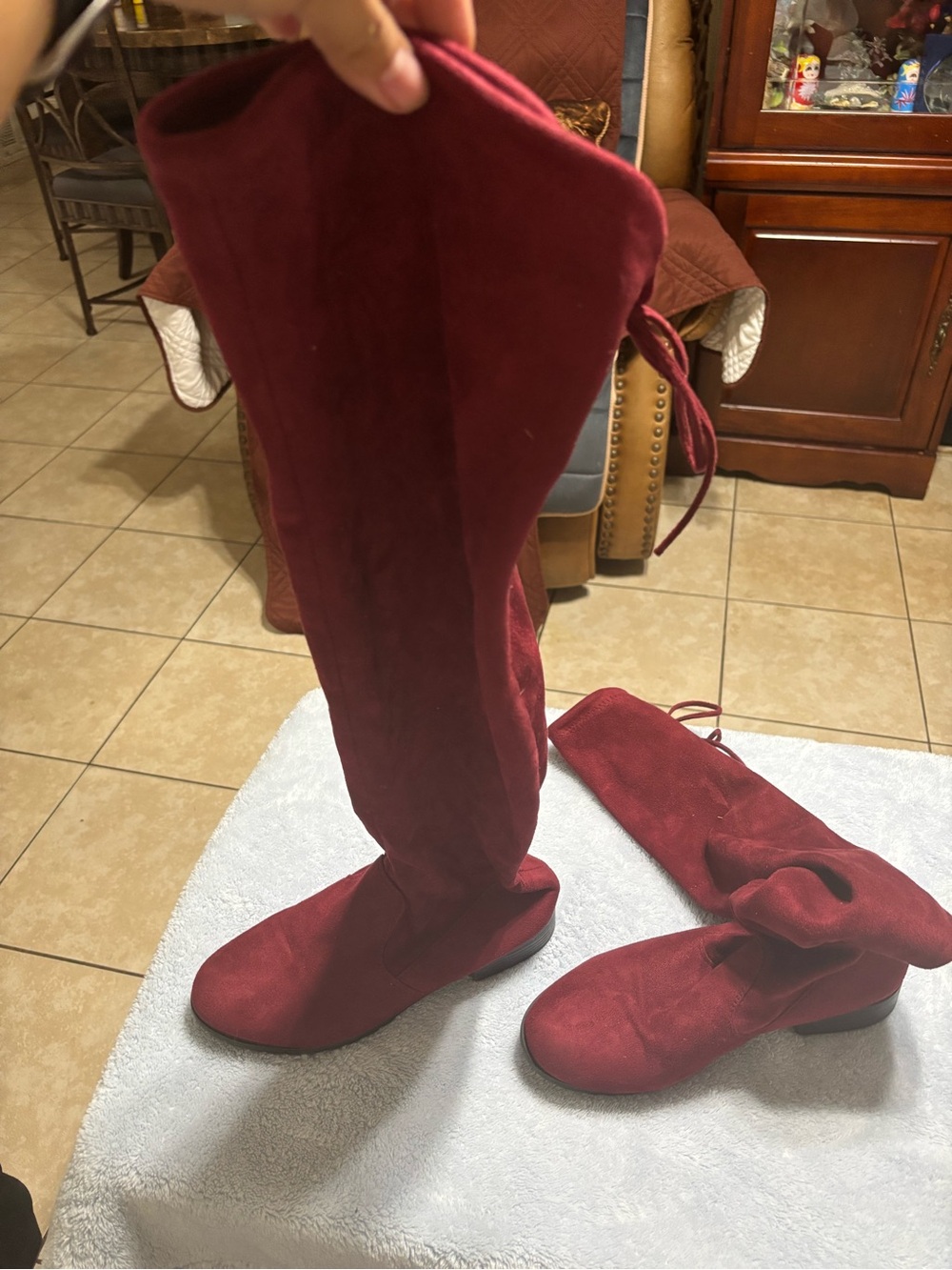 Women's Over-the-Knee Boots in Burgundy - Classic Suede Look